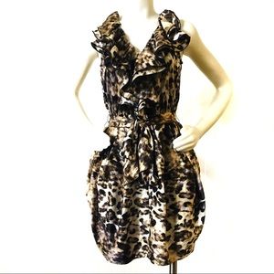 H&M V-neck animal print ruffle sleeveless dress
